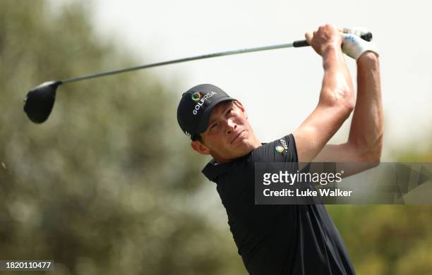 Christo Lamprecht of South Africa plays a shot prior to the Investec South African Open Championship at Blair Atholl Golf & Equestrian Estate on...