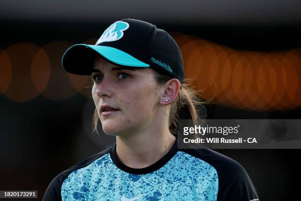Amelia Kerr of the Heat looks on during The Challenger WBBL finals match between Perth Scorchers and Brisbane Heat at WACA, on November 29 in Perth,...