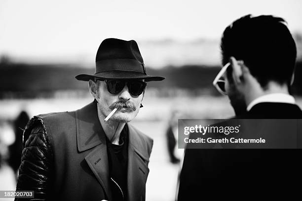 Designer Patrick Mohr arrives for the Issey Miyake show as part of Paris Fashion Week Womenswear Spring/Summer 2014 on September 27, 2013 in Paris,...