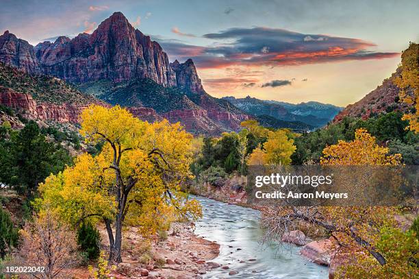 the watchman crowded sunset - zion national park stock pictures, royalty-free photos & images