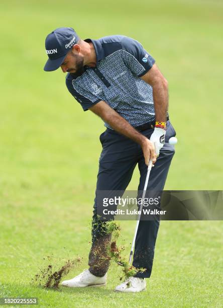 Santiago Tarrío of Spain plays a shot prior to the Investec South African Open Championship at Blair Atholl Golf & Equestrian Estate on November 29,...