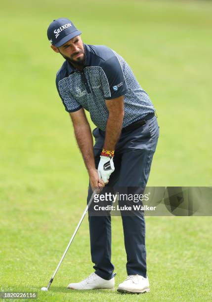 Santiago Tarrío of Spain plays a shot prior to the Investec South African Open Championship at Blair Atholl Golf & Equestrian Estate on November 29,...