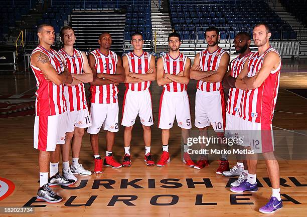 Players of Crvena Zvezda Telekom, during the Crvena Zvezda Telekom 2013/14 Turkish Airlines Euroleague Basketball Media Day at Belgrade Arena on...