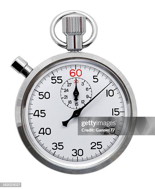 a silver stopwatch isolated on a white background - stopwatch stock pictures, royalty-free photos & images