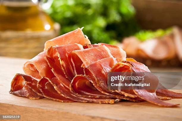sliced prosciutto - cured ham stock pictures, royalty-free photos & images