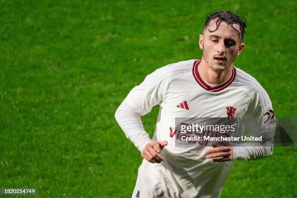 James Nolan of Manchester United in action during the UEFA Youth League match between Galatasaray A.S. And Manchester United at on November 29, 2023...