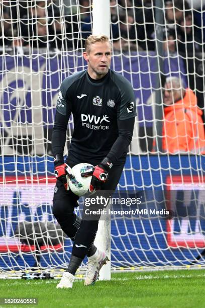 Kasper Schmeichel of Anderlecht pictured in action with the ball during a football game between RSC Anderlecht and RWDM on match day 15 of the...