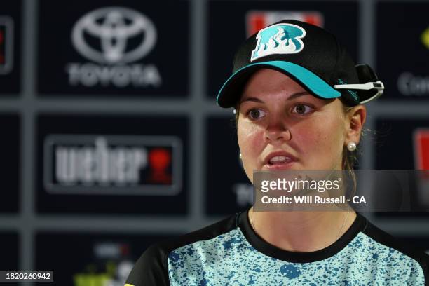Georgia Voll of the Heat speaks to media after The Challenger WBBL finals match between Perth Scorchers and Brisbane Heat at WACA, on November 29 in...