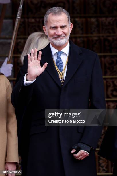 King Felipe VI of Spain attends the solemn opening of the 15th legislature at the Spanish Parliament 29, 2023 in Madrid, Spain.