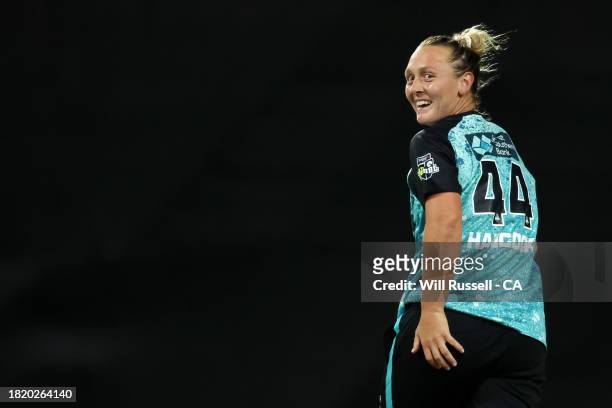 Nicola Hancock of the Heat looks on during The Challenger WBBL finals match between Perth Scorchers and Brisbane Heat at WACA, on November 29 in...