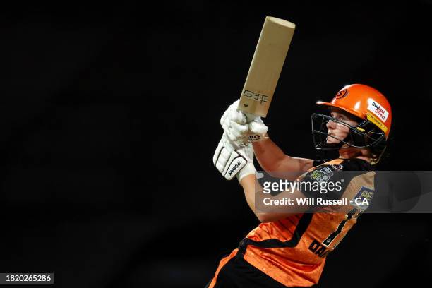 Maddy Darke of the Scorchers bats during The Challenger WBBL finals match between Perth Scorchers and Brisbane Heat at WACA, on November 29 in Perth,...
