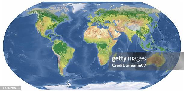 earth map in robinson projection - relief carving stock pictures, royalty-free photos & images