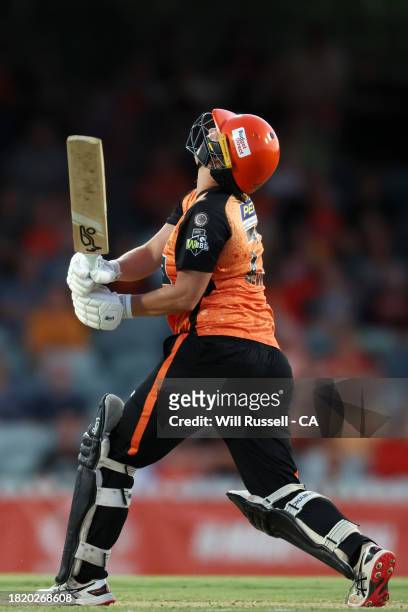 Sophie Devine of the Scorchers sends a ball straight up in the air during The Challenger WBBL finals match between Perth Scorchers and Brisbane Heat...