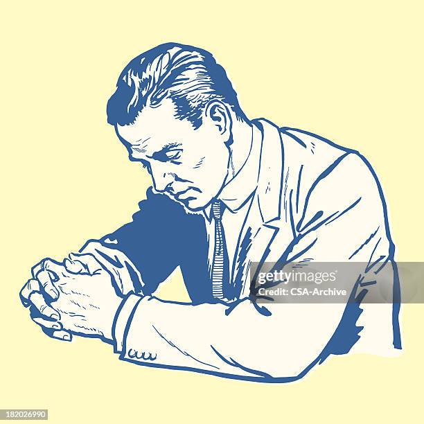 man praying - retro style man stock illustrations