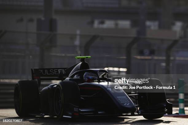 Amaury Cordeel of Belgium and Hitech Pulse-Eight drives on track during day 1 of Formula 2 testing at Yas Marina Circuit on November 29, 2023 in Abu...