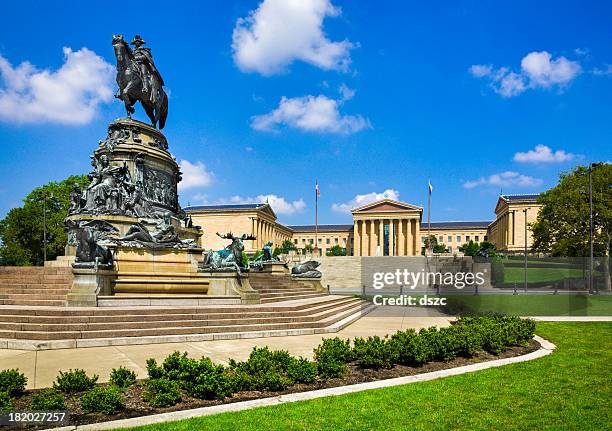 philadelphia museum of art, pennsylvania, washington monument statue, eakins oval - art museum outdoors stock pictures, royalty-free photos & images