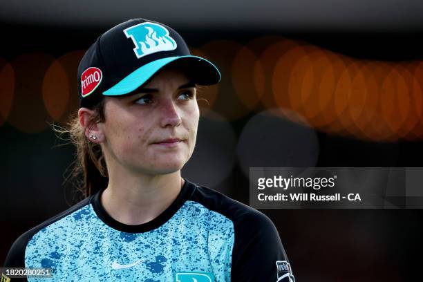 Amelia Kerr of the Heat looks on during The Challenger WBBL finals match between Perth Scorchers and Brisbane Heat at WACA, on November 29 in Perth,...