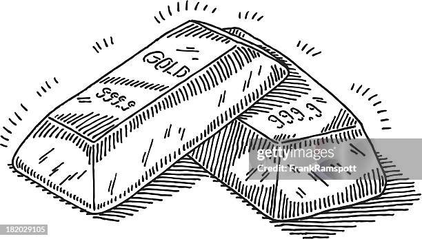 gold bars drawing - ingot stock illustrations