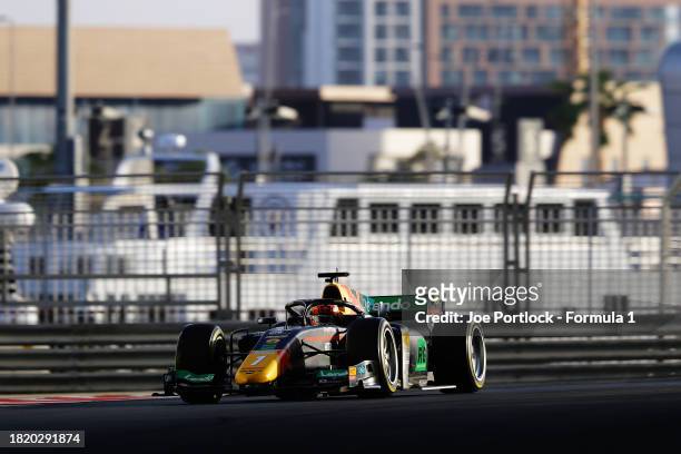 Dennis Hauger of Norway and MP Motorsport drives on track during day 1 of Formula 2 testing at Yas Marina Circuit on November 29, 2023 in Abu Dhabi,...