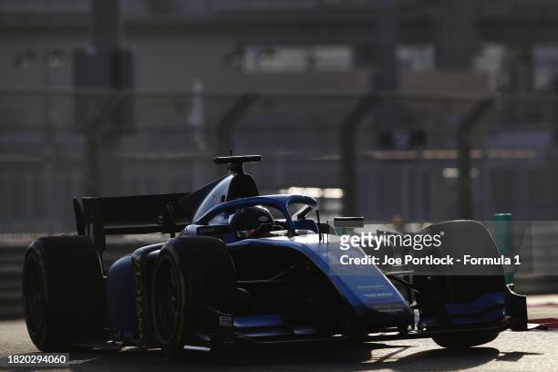 Gabriel Bortoleto of Brazil and Invicta Virtuosi Racing drives on track during day 1 of Formula 2 testing at Yas Marina Circuit on November 29, 2023...