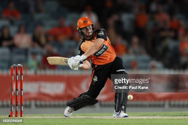 Chloe Ainsworth of the Scorchers bats during The Challenger WBBL finals match between Perth Scorchers and Brisbane Heat at the WACA, on November 29...