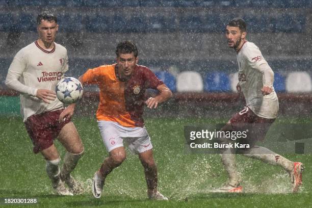 Gokdeniz Gurpuz of Galatasaray is in action during the UEFA Youth League match between Galatasaray A.S. And Manchester United at on November 29, 2023...