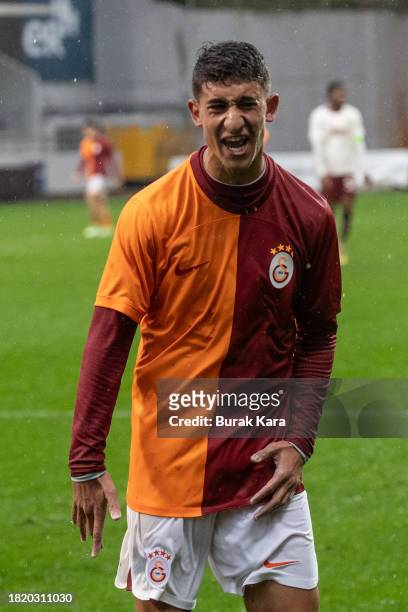 Berk Kizildemir of Galatasaray reacts during the UEFA Youth League match between Galatasaray A.S. And Manchester United at on November 29, 2023 in...