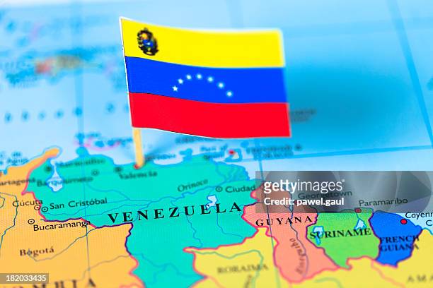 map and flag of venezuela - venezuela stock pictures, royalty-free photos & images
