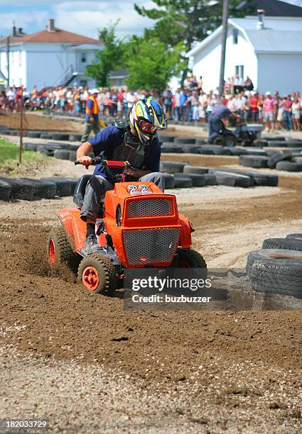 small tractors race - lawn tractor stock pictures, royalty-free photos & images