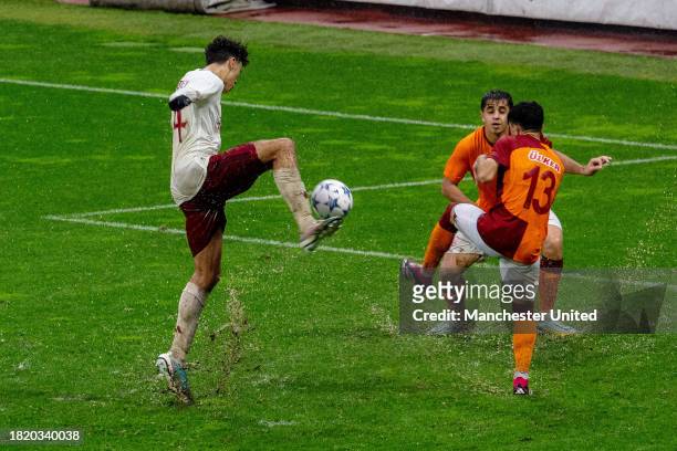 Ethan Wheatley of Manchester United in action during the UEFA Youth League match between Galatasaray A.S. And Manchester United at on November 29,...