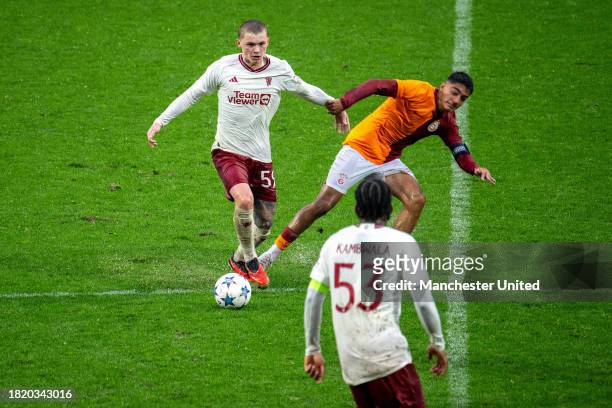 Isak Hansen-Aaroen of Manchester United controls the ball during the UEFA Youth League match between Galatasaray A.S. And Manchester United at on...