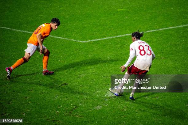 Malachi Sharpe of Manchester United controls the ball during the UEFA Youth League match between Galatasaray A.S. And Manchester United at on...