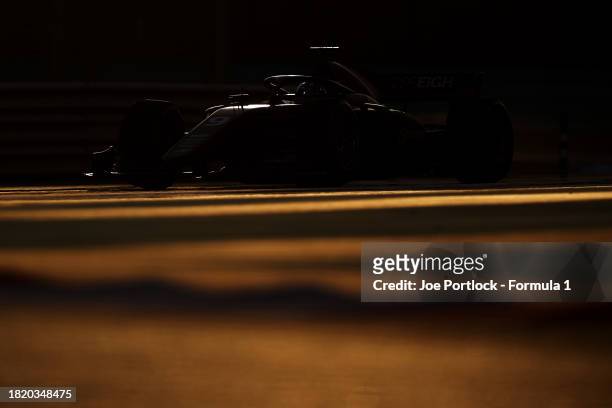 Paul Aron of Estonia and Hitech Pulse-Eight drives on track during day 1 of Formula 2 testing at Yas Marina Circuit on November 29, 2023 in Abu...
