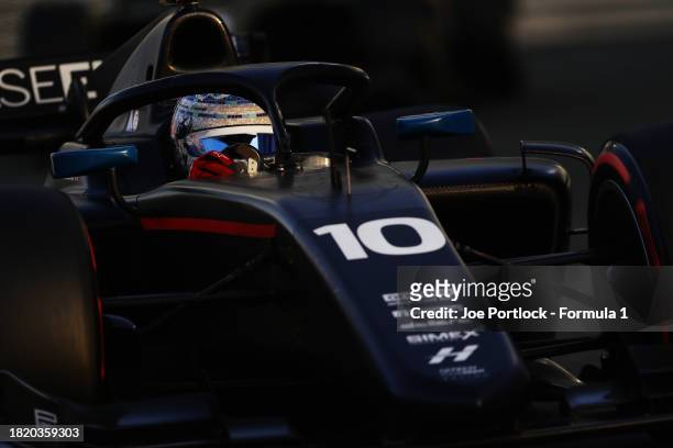 Amaury Cordeel of Belgium and Hitech Pulse-Eight drives on track during day 1 of Formula 2 testing at Yas Marina Circuit on November 29, 2023 in Abu...