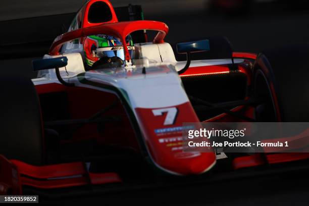 Andrea Kimi Antonelli of Italy and PREMA Racing drives on track during day 1 of Formula 2 testing at Yas Marina Circuit on November 29, 2023 in Abu...