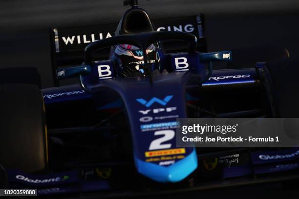 Franco Colapinto of Argentina and MP Motorsport drives on track during day 1 of Formula 2 testing at Yas Marina Circuit on November 29, 2023 in Abu...