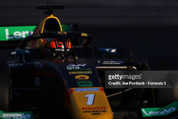 Dennis Hauger of Norway and MP Motorsport drives on track during day 1 of Formula 2 testing at Yas Marina Circuit on November 29, 2023 in Abu Dhabi,...