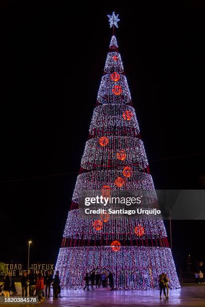 christmas tree at night - christmas lights in funchal stock pictures, royalty-free photos & images
