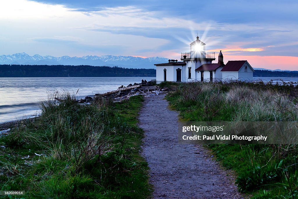 Seattle Discovery Park Lighthouse at Sunset