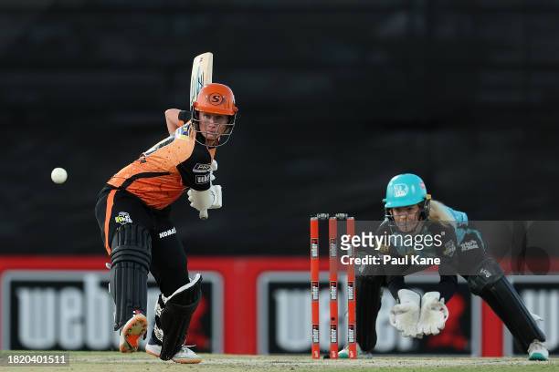Beth Mooney of the Scorchers bats during The Challenger WBBL finals match between Perth Scorchers and Brisbane Heat at the WACA, on November 29 in...