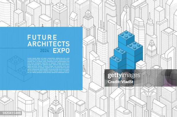 stockillustraties, clipart, cartoons en iconen met tower building blocks kids toys play architects brochure flyer - flat