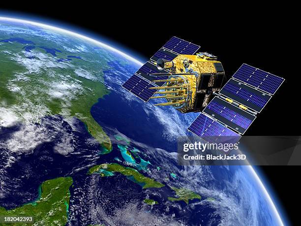 gps satellite over earth - global positioning system stock pictures, royalty-free photos & images