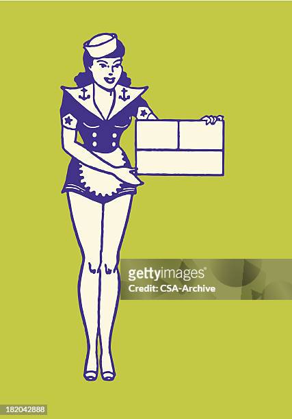 sailor girl with blank sign - pin up vintage 幅插畫檔、美工圖案、卡通及圖標