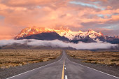 Dramatic sky over empty highway in Argentina Patagonia