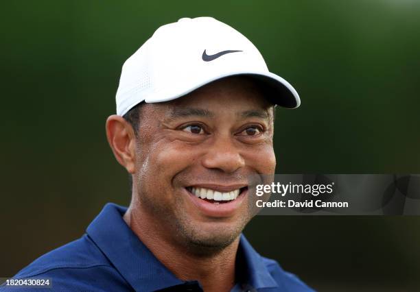 Portrait of Tiger Woods of The United States during the pro-am as a preview for the Hero World Challenge at Albany Golf Course on November 29, 2023...