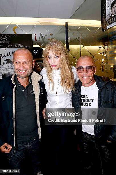 Director of the movie Arielle Dombasle between Photographers Pierre and Gilles attend 'Opium' movie Premiere, held at Cinema Saint Germain in Paris...