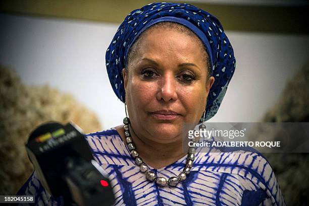 Former Colombian senator Piedad Cordoba listens to a question during a press conference following a meeting with relatives of the Cuban Five...