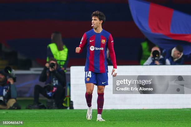 Joao Felix of FC Barcelona celebrates after scoring the team's second goal during the UEFA Champions League match between FC Barcelona and FC Porto...