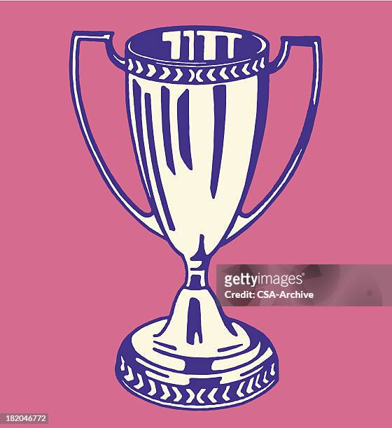 drawing of trophy cup against pink background - championship stock illustrations
