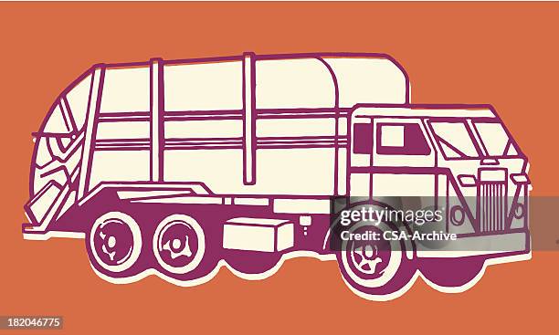 stockillustraties, clipart, cartoons en iconen met a drawing of a garbage truck against an orange background - vuilnisman